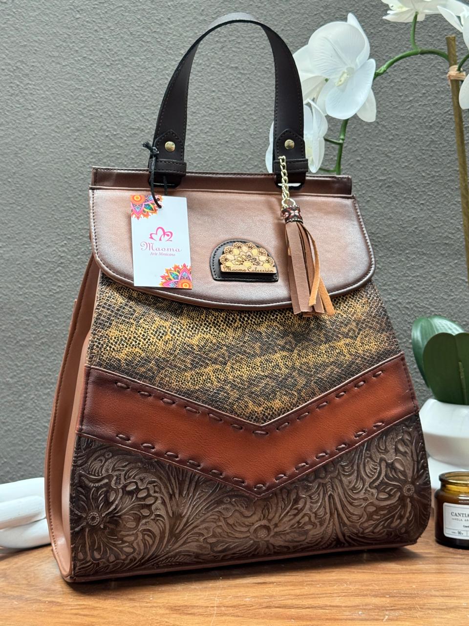MAOMA GDE MOCHILA VERO FRANJA VARIOS MARRON