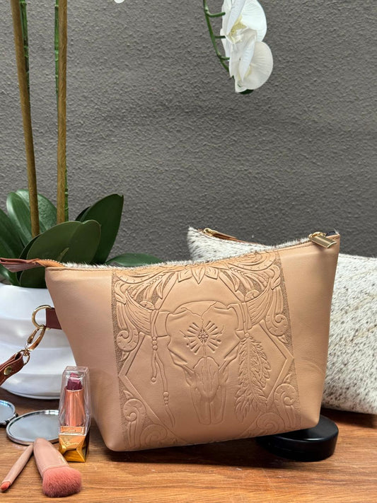 COSMETIQUERA PIEL GANESHA TORO MAQUILLAJE PELO