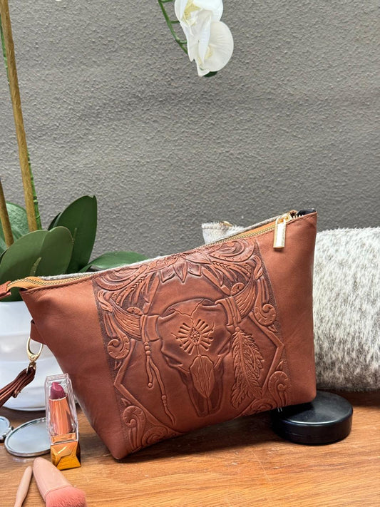 COSMETIQUERA PIEL GANESHA TORO MARRON PELO