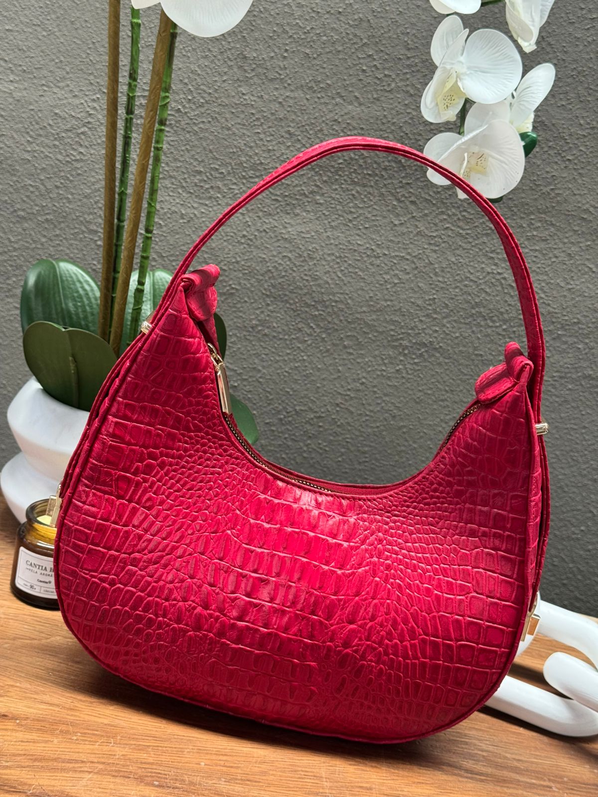 BOLSO 100% PIEL MARSELLA CROCO ROJO