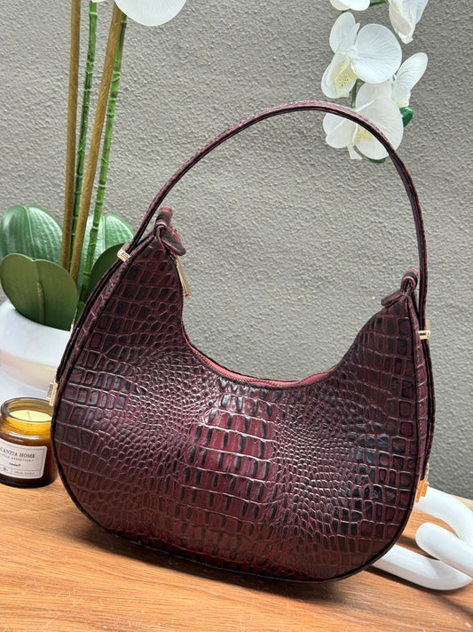 BOLSO 100% PIEL MARSELLA CROCO VINO