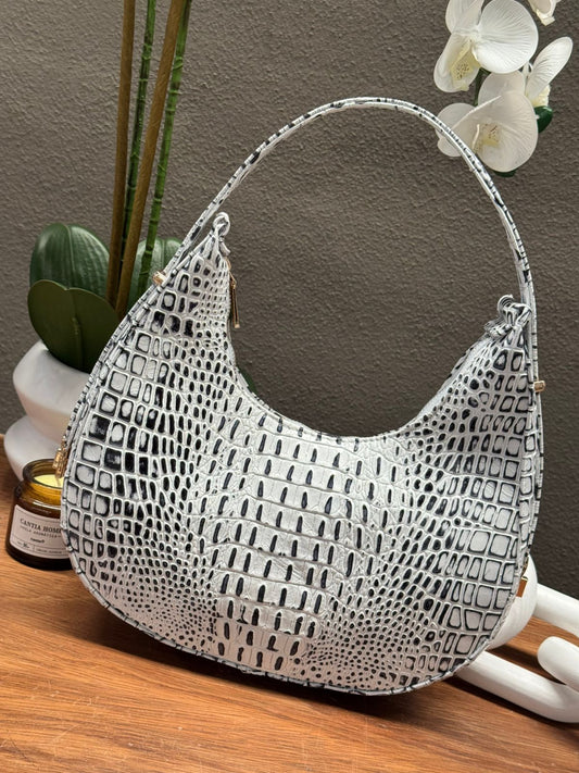 BOLSO 100% PIEL MARSELLA CROCO BLANCO/NEGRO