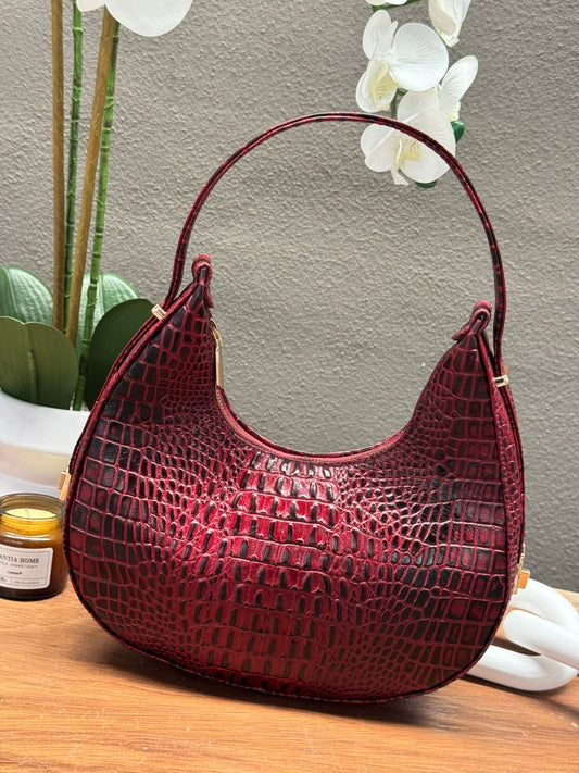 BOLSO 100% PIEL MARSELLA CROCO CEREZA