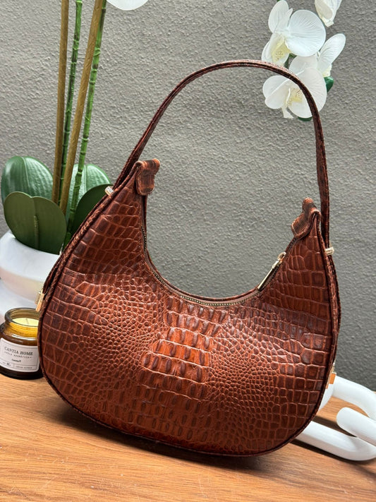 BOLSO 100% PIEL MARSELLA CROCO COÑAC