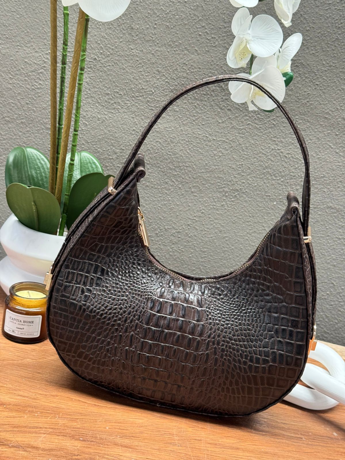 BOLSO 100% PIEL MARSELLA CROCO CAFE