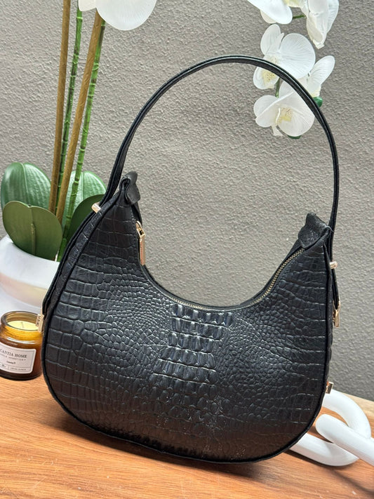 BOLSO 100% PIEL MARSELLA CROCO NEGRO