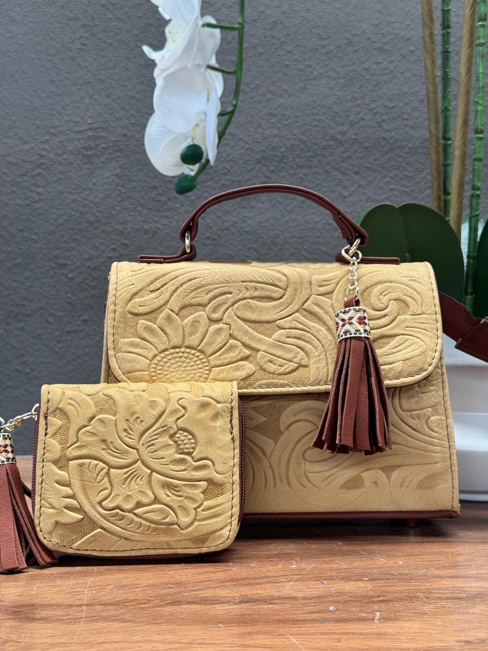 DUO DELIA PIEL GRASO GRABADO PRIMAVERA AMARILLO CLARO