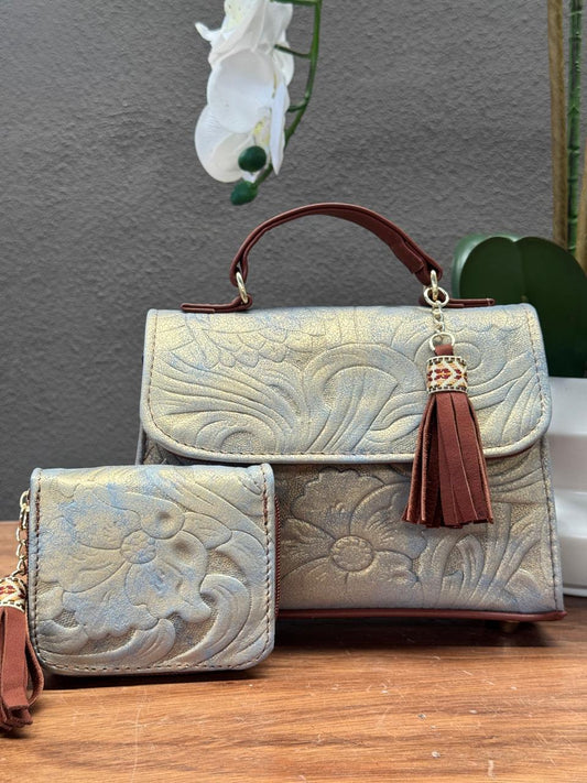 DUO DELIA PIEL GRASO GRABADO PRIMAVERA VERDE TORNASOL