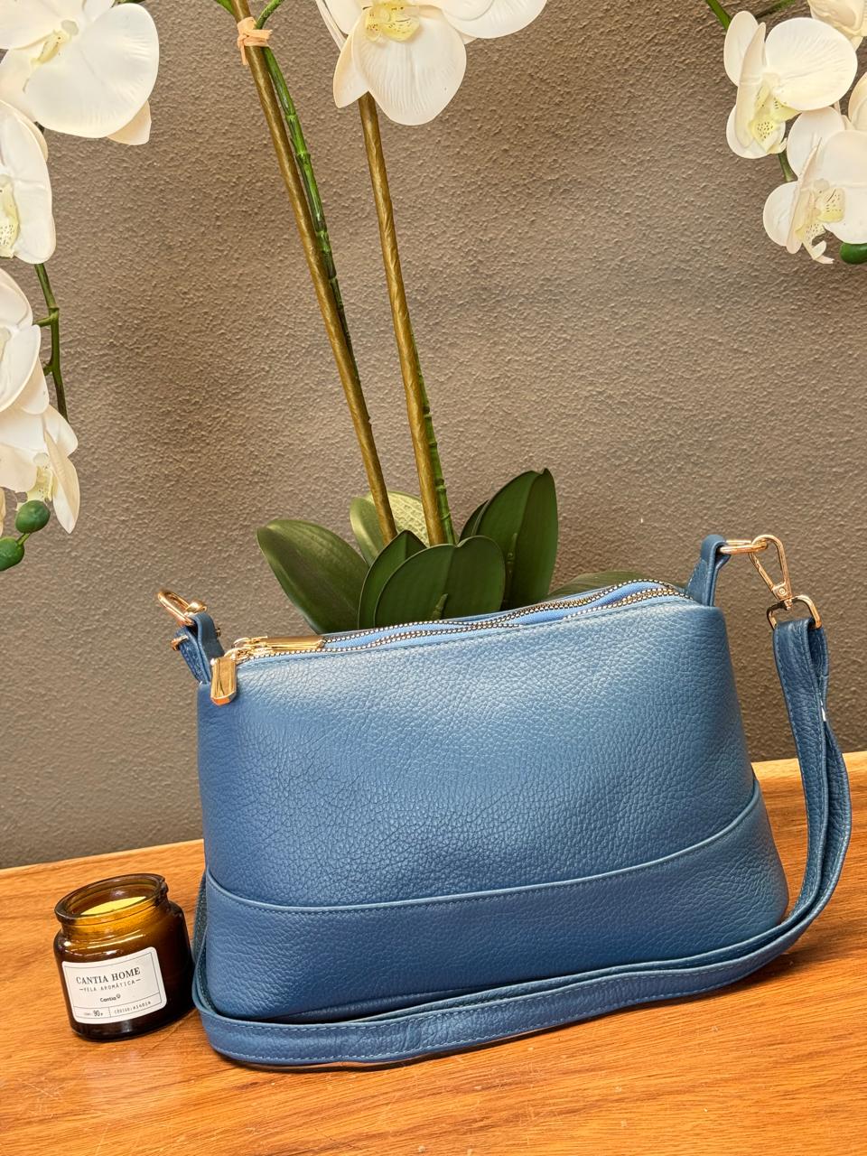 BOLSO 100% PIEL ARABIA AZUL MEZCLILLA