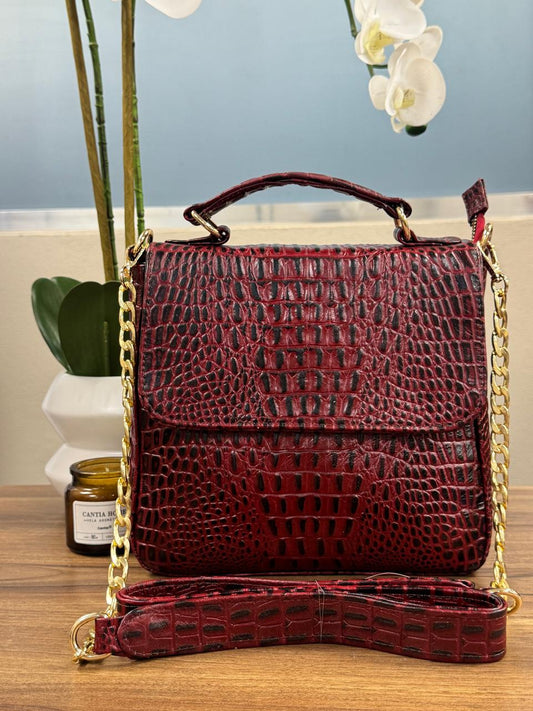 BOLSO 100% PIEL CROACIA COLOR ROJO OSCURO