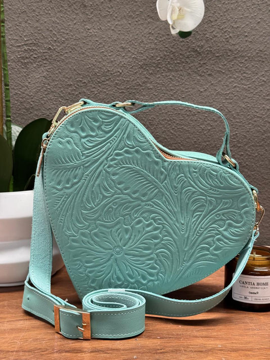 BOLSO CORAZON DE PIEL VERDE PASTEL