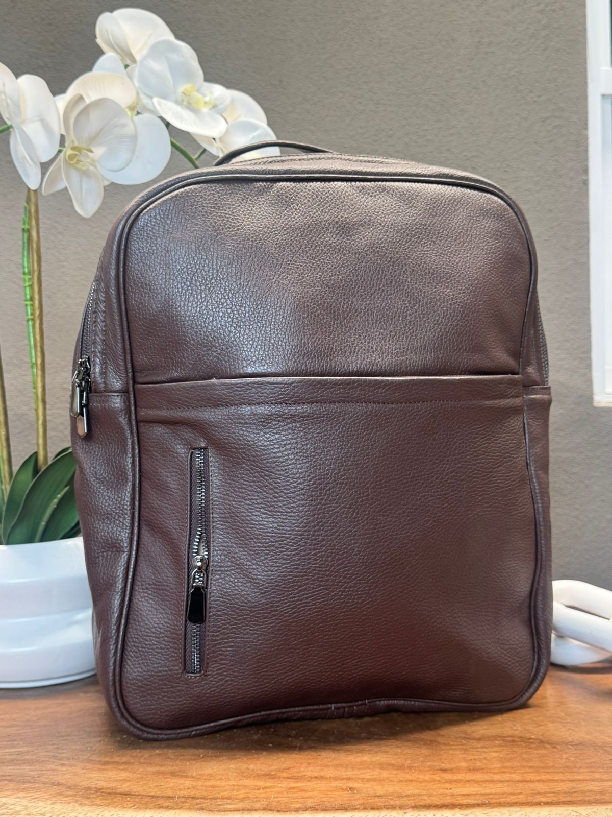 MOCHILA HELIOS DE PIEL COLOR CAFE
