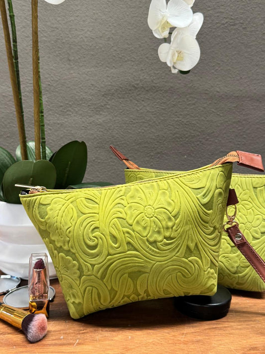 COSMETIQUERA PIEL GANESHA FLORES GRABADO LIMON