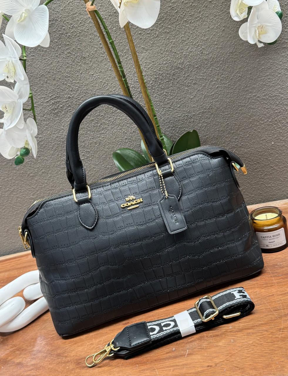 COACH SATCHEL BAG NEGRO CROCO