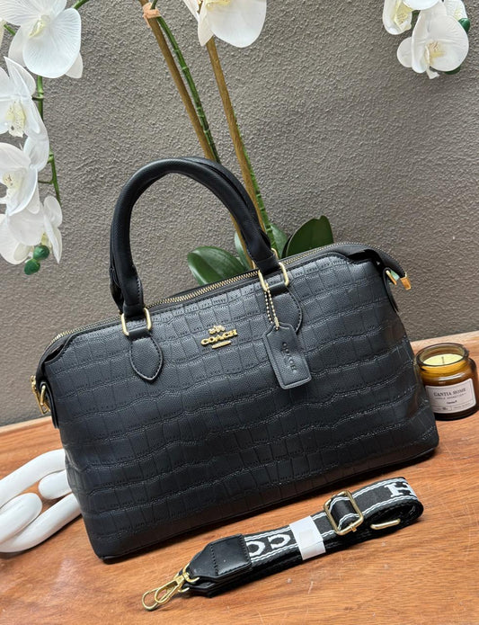 COACH SATCHEL BAG NEGRO CROCO