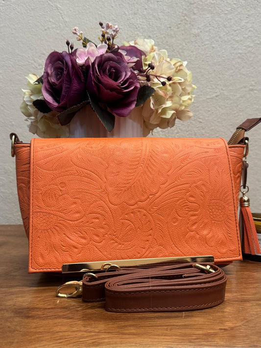 CROSSBODY VIANNEY GRABADO FLORES NARANJA
