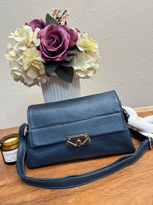 BOLSO 100% PIEL ARGELIA AZUL MARINO METALICO