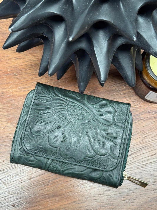 CARTERA PIEL KENYA VERDE FLORES