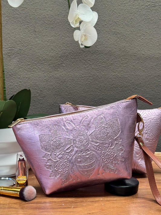 COSMETIQUERA PIEL GANESHA ABEJA ROSA METALICO