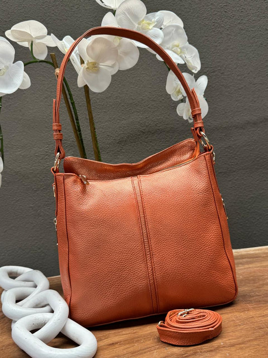BOLSO 100% PIEL PARIS NARANJA METALICO