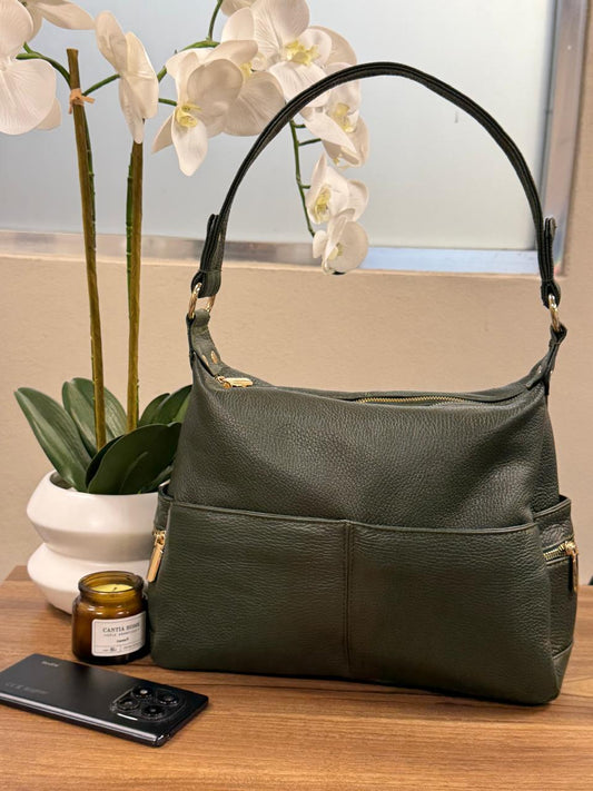 BOLSO 100% PIEL SUECIA VERDE MILITAR