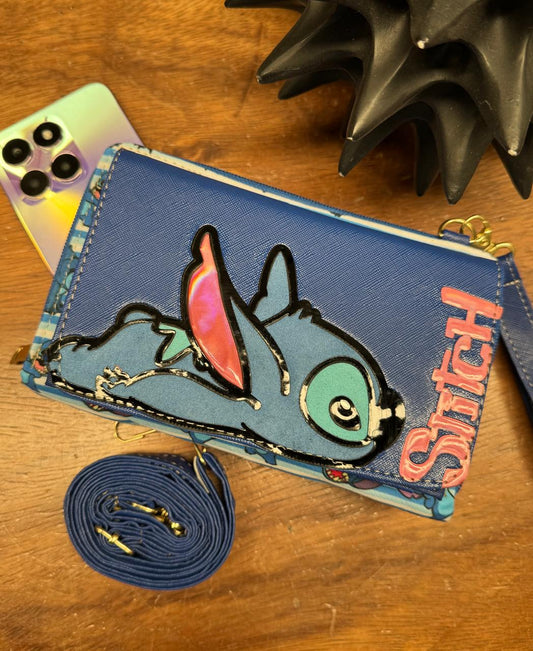 PORTACELULAR PERSONAJES STITCH ACOSTADO AZUL