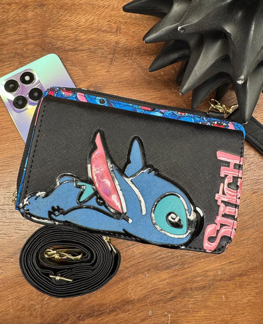 PORTACELULAR PERSONAJES STITCH ACOSTADO AZUL/NEGRO
