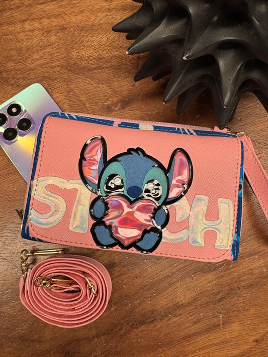 PORTACELULAR PERSONAJES STITCH ACOSTADO ROSA PASTEL
