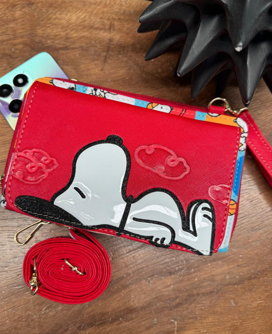 PORTACELULAR PERSONAJES SNOOPY ACOSTADO ROJO/COLORES