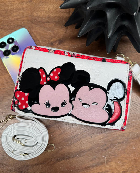 PORTACELULAR PERSONAJES MINNIE MOUSE AND MICKEY BLANCO/ROJO