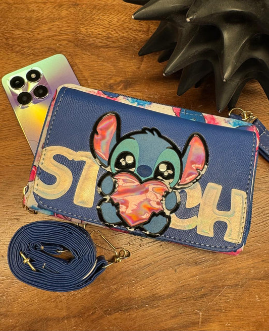 PORTACELULAR PERSONAJES STITCH CORAZON AZUL /BLANCO