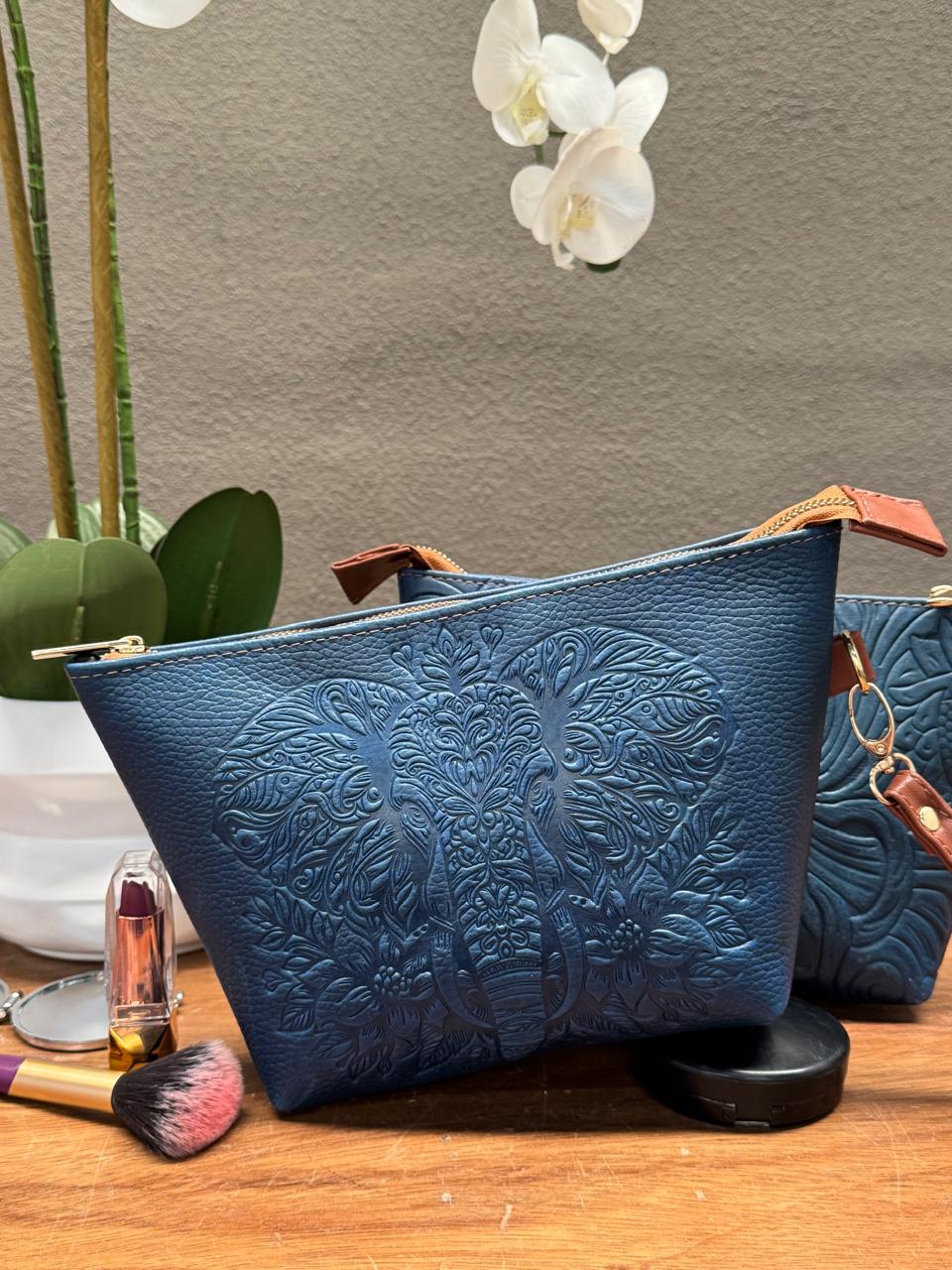 COSMETIQUERA PIEL GANESHA ELEFANTE AZUL MARINO
