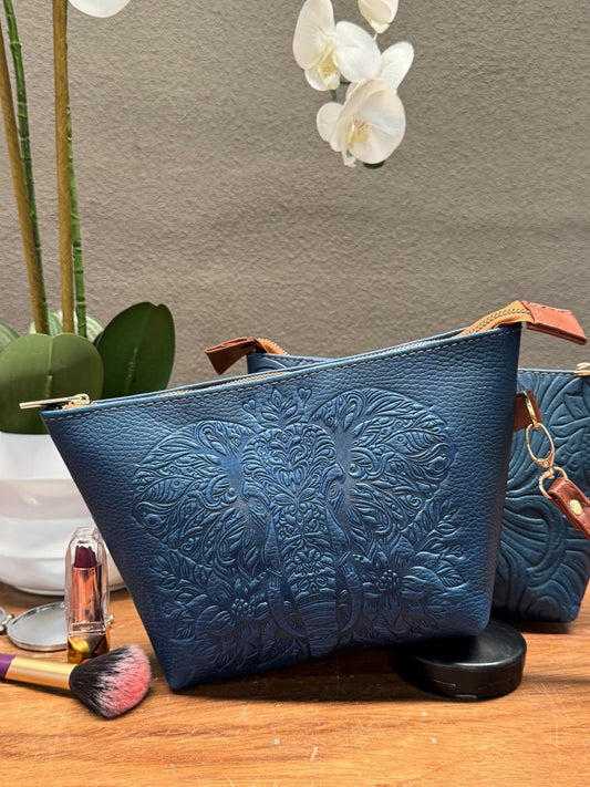 COSMETIQUERA PIEL GANESHA ELEFANTE AZUL MARINO