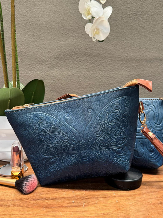COSMETIQUERA PIEL GANESHA MARIPOSA AZUL MARINO