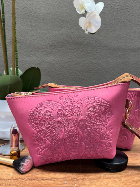 COSMETIQUERA PIEL GANESHA ELEFANTE ROSA CHICLE