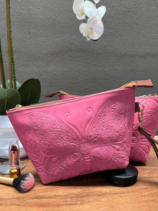COSMETIQUERA PIEL GANESHA MARIPOSA ROSA CHICLE