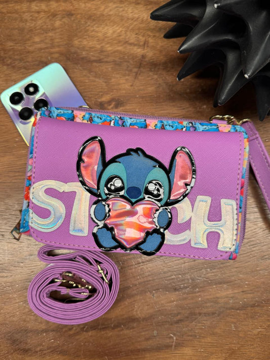 PORTACELULAR PERSONAJES STITCH CORAZON LILA