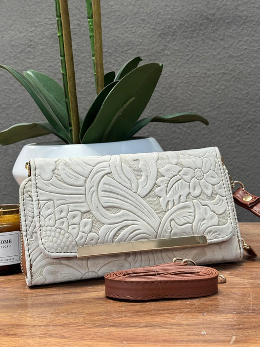 CARTERA CINCELADA ANA GRABADO PRIMAVERA HUESO