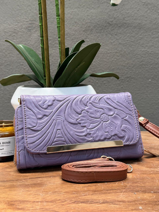 CARTERA CINCELADA ANA GRABADO PRIMAVERA MORADO