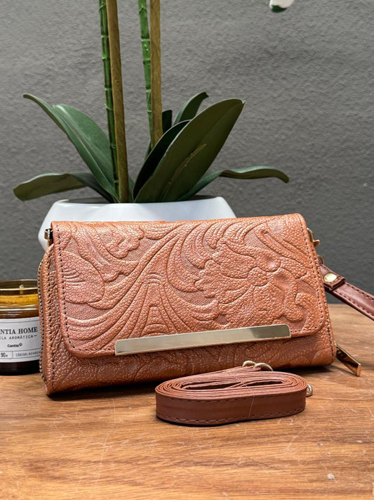CARTERA CINCELADA ANA GRABADO PRIMAVERA CAMELLO