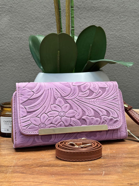 CARTERA CINCELADA ANA GRABADO PRIMAVERA LAVANDA
