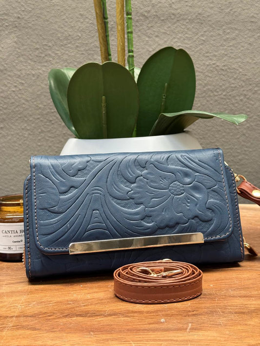 CARTERA CINCELADA ANA GRABADO PRIMAVERA MARINO