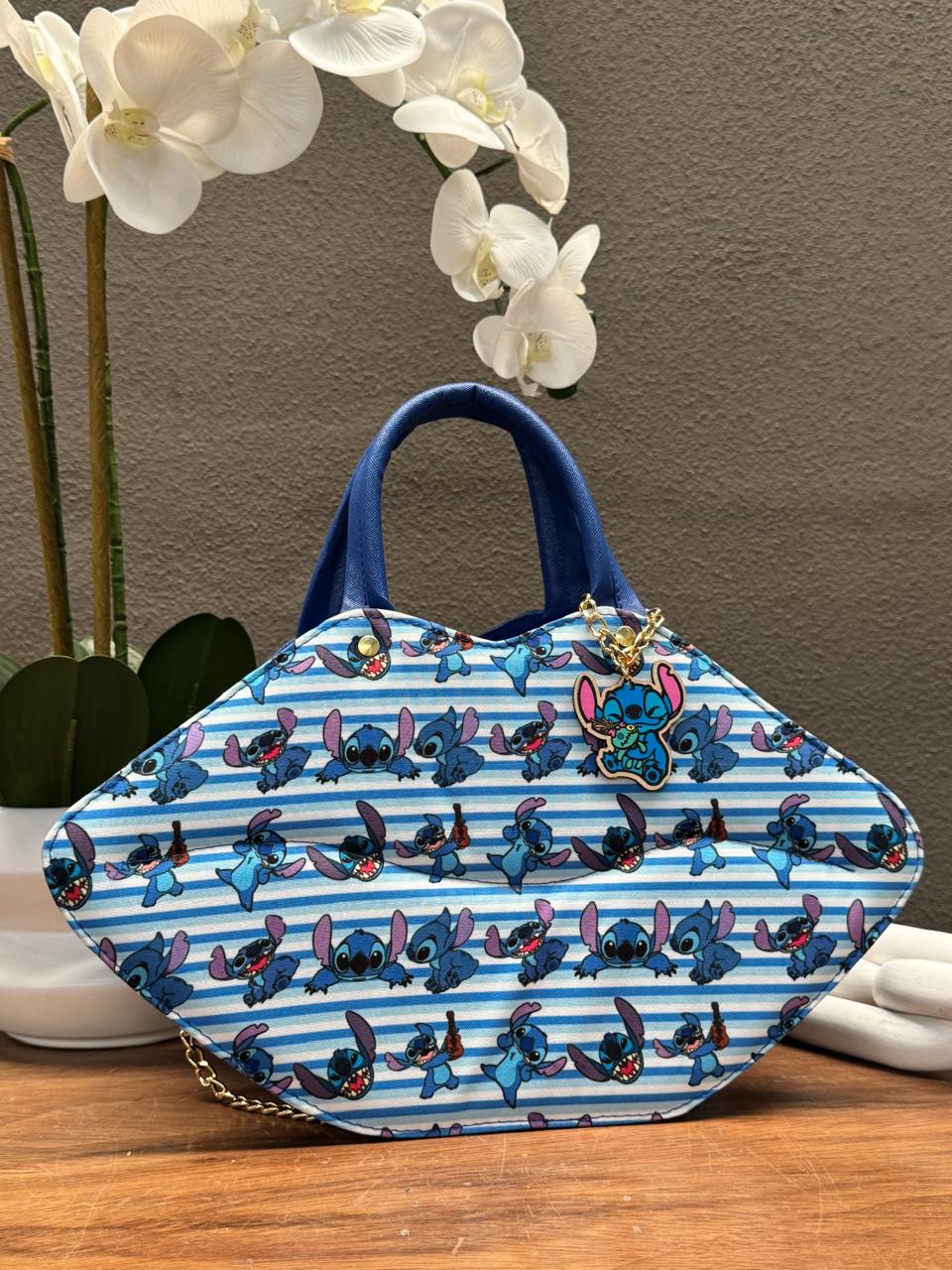 BOLSO BESO PERSONAJE STITCH AZUL RAYAS