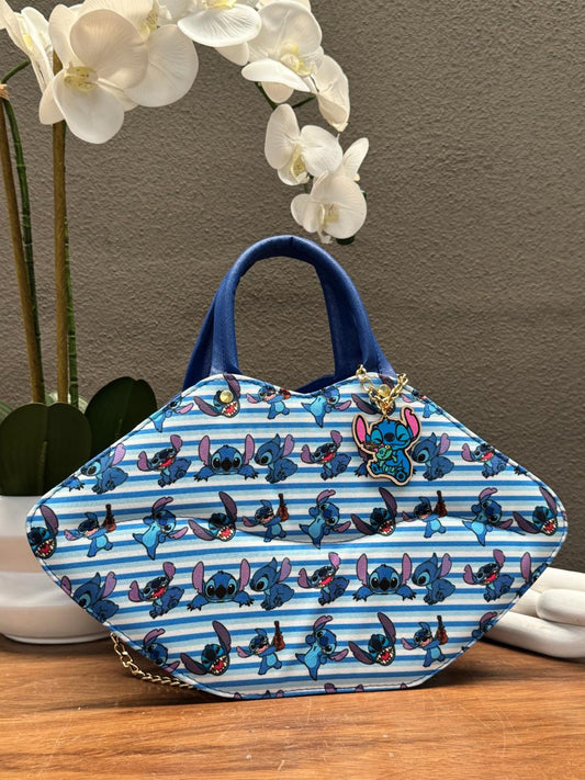 BOLSO BESO PERSONAJE STITCH AZUL RAYAS