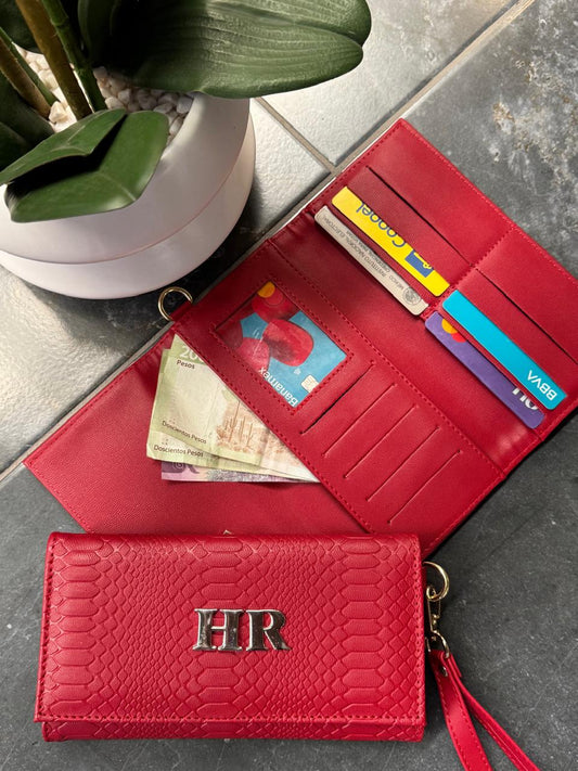 CARTERA MUÑEQUERA VIBORA ROJO