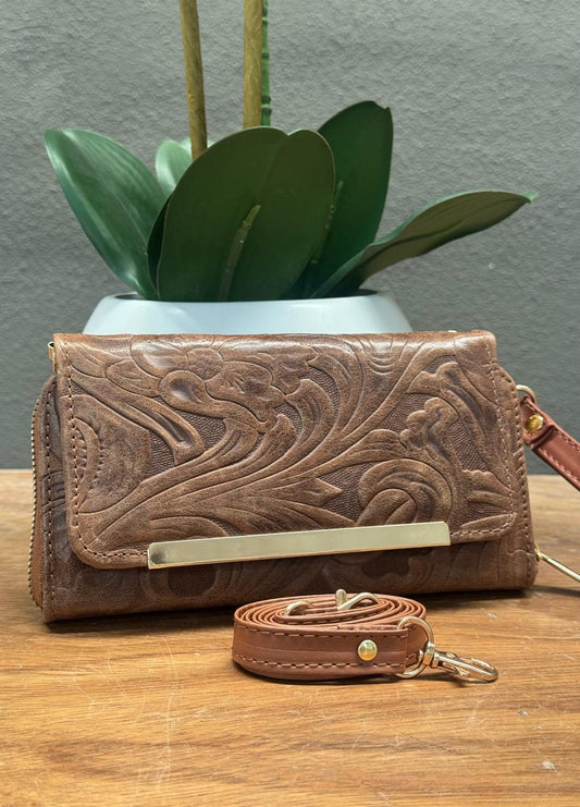 CARTERA CINCELADA ANA GRABADO PRIMAVERA CANELA
