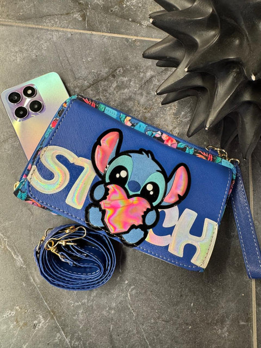 PORTACELULAR PERSONAJES STITCH CORAZON AZUL MARINO