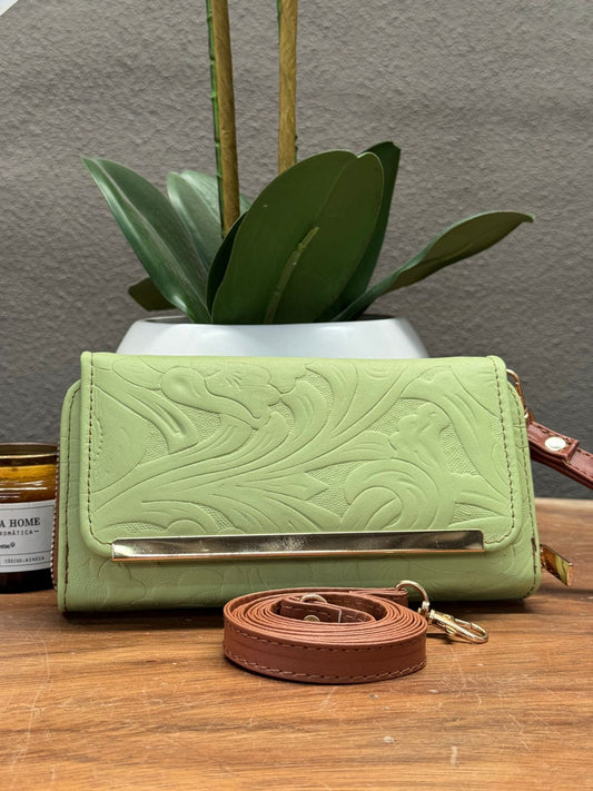 CARTERA CINCELADA ANA GRABADO PRIMAVERA VERDE LIMON