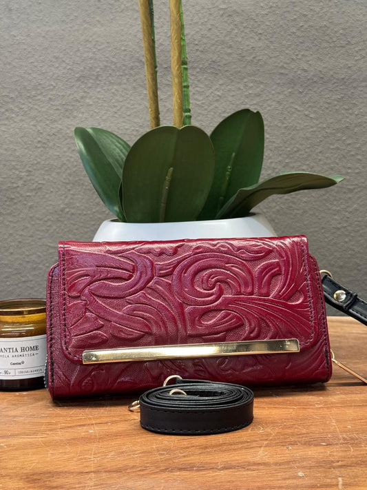 CARTERA CINCELADA ANA GRABADO PRIMAVERA ROJO