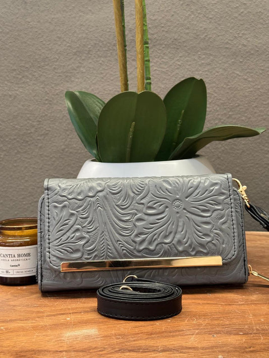 CARTERA CINCELADA ANA GRABADO PRIMAVERA GRIS